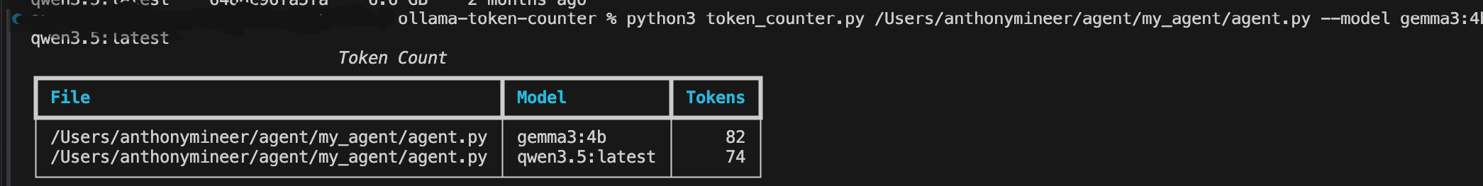 Same agent.py counted across two models